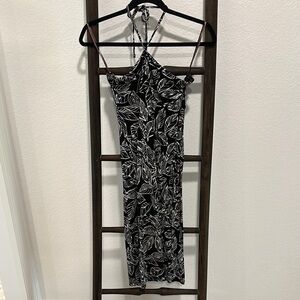 Black and White Leaf Print Summer Dress